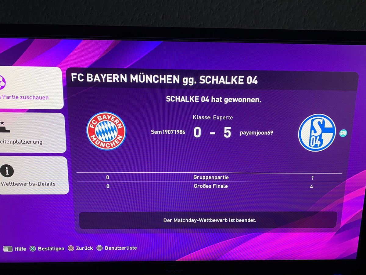 I won the matchday final with <a href="/S04Esports/">Schalke 04 Esports EAFC</a>  against <a href="/fcbayernesports/">FC Bayern Esports</a> ✌🏾 good luck guys for the <a href="/eFootballPro/">eFootballPro</a> games later.