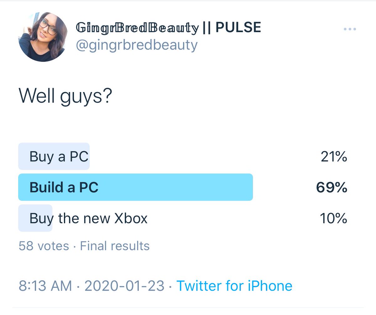 gingrbredbeauty's tweet photo. The people have spoken! #pcbuild it is! 

#pc #build #poll #imoutofmyleague #underqualified #pulsegang #imgoingtoneedhelp #ahhh https://t.co/c57YAkH8qU