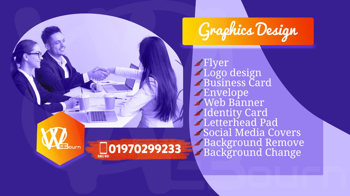 sisangram's tweet photo. #WebBourn provides u the best #professional #graphics solutions.
Our #services are-
#logodesign #businesscard #Banner #Poster #Calendar #Restaurantmenu #Moneyreceipt #Cashmemo #tshirtdesign #LetterheadPad #SocialMediaCover #Facebook #photoshopediting #mashikbazaar #sisangram https://t.co/KpgoOiEq1L
