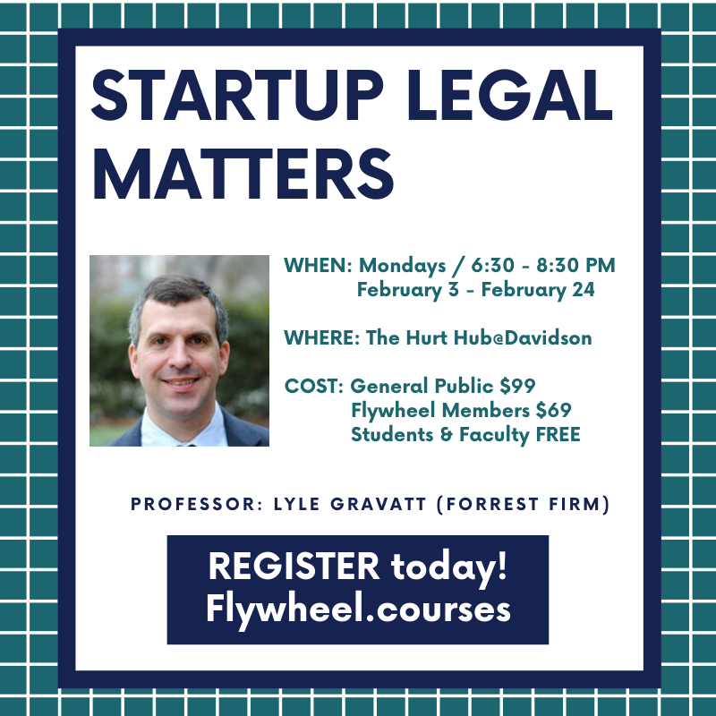 Charlotte/Davidson entrepreneurs and start-ups - if you're looking to start your business on a solid legal footing and protect your intellectual property, come join me and my <a href="/forrestfirm/">Forrest Firm</a> colleagues at <a href="/HurtHubDavidson/">The Hurt Hub@Davidson</a> on Monday evenings this February. <a href="/AdamWanee/">Adam Wanee</a> <a href="/nicole_murphey/">Nicole Murphey</a>