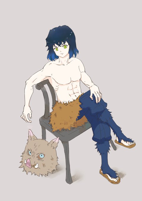田呱FolgさんがTwitterに投稿した嘴平伊之助(鬼滅の刃)のイラスト。