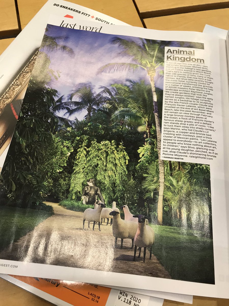 SheepBusiness's tweet photo. The #lastword in the February issue of @ArchDigest includes a pic of a flock of Francois-Xavier’s famous sheep in Raleigh’s new gardens. Not pictured is “the defiant ram” standing atop a pile of rocks. Thanks for sharing Hannah Martin. #sheep #flockofsheep https://t.co/1CXL2GYxQA
