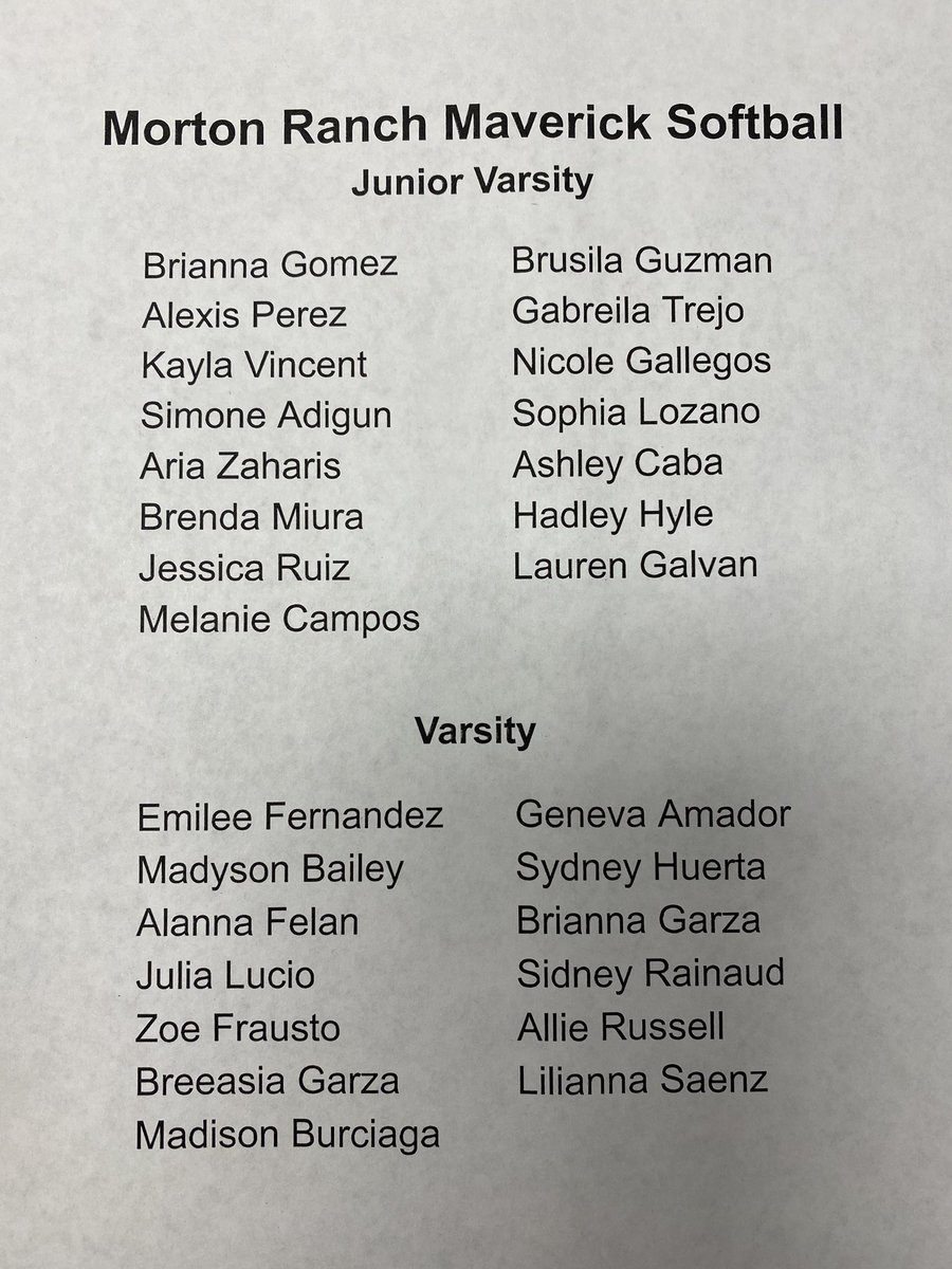 Morton Ranch 2019-20 Softball