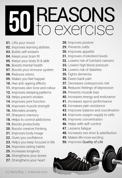FStuvek's tweet photo. Need a reason to exercise?   Here are 50.  #exercise #healthylifestyle #habits https://t.co/FV2XRw4prq