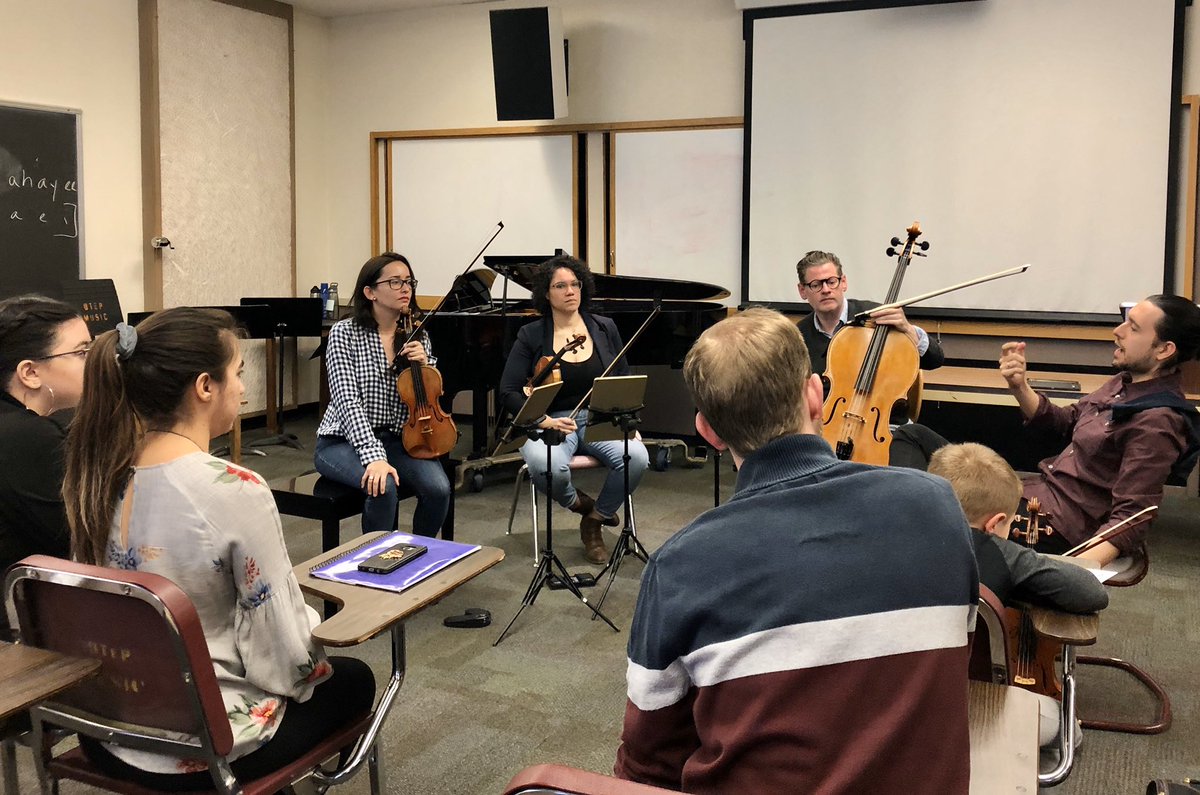 Students at <a href="/UTEP/">UTEP</a> getting a unique opportunity to spend time with <a href="/CatalystQuartet/">Catalyst Quartet</a> this afternoon. Master class on building a quartet sound &amp; learning how to practice effectively👍🏼👍🏼 #EPPMFestival20 <a href="/MCADElPaso/">El Paso MCAD</a> <a href="/TXCommArts/">Texas Arts</a>