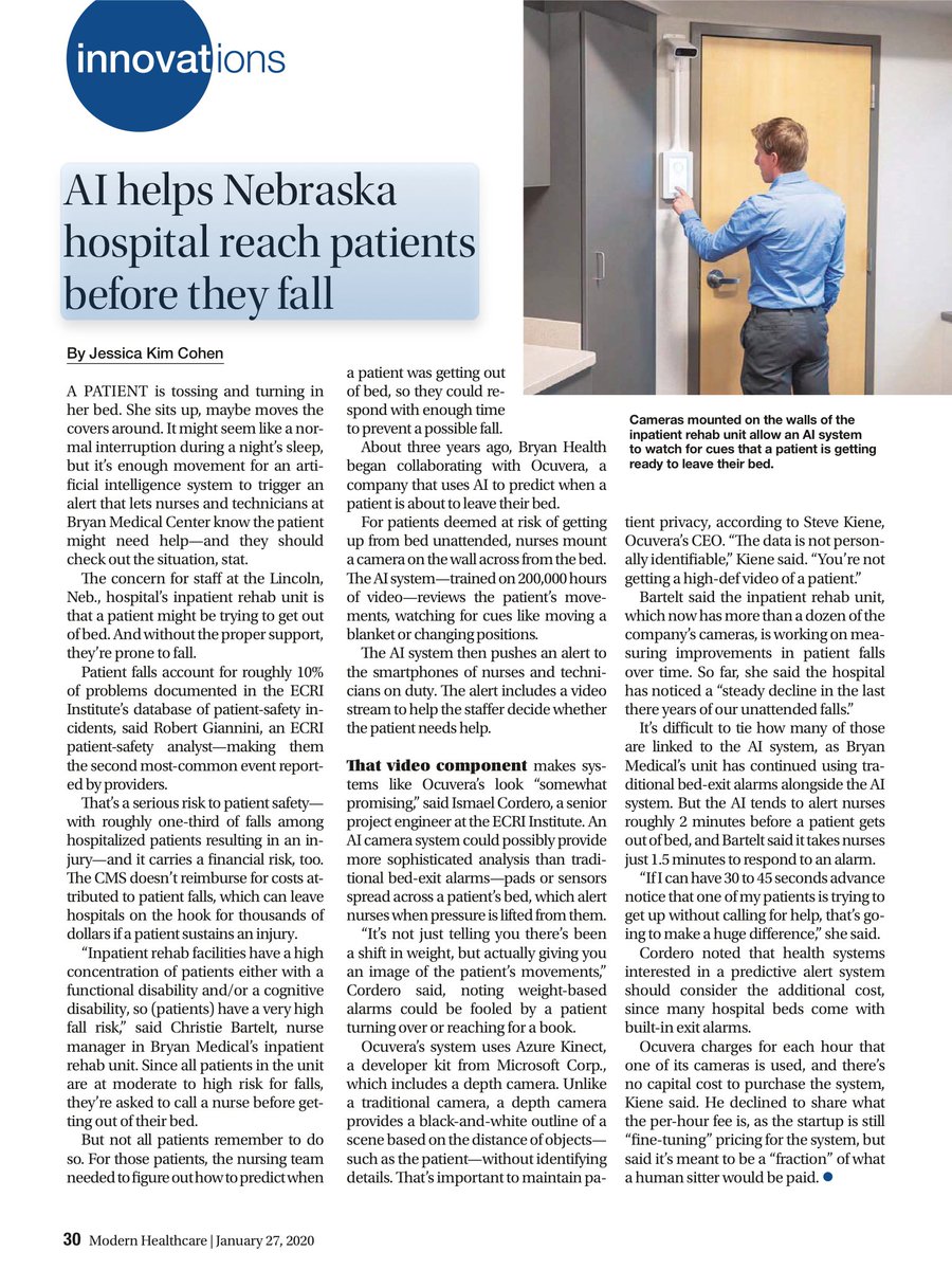<a href="/JAMA_current/">JAMA</a> <a href="/gerke_sara/">Sara Gerke</a> @syeung10 <a href="/CohenProf/">I. Glenn Cohen</a> <a href="/Harvard_Law/">Harvard Law School</a> On the flip side, example of the hospital <a href="/Bryan_Health/">Bryan Health</a>
successfully implementing @Ocuvera <a href="/Azure/">Microsoft Azure</a> #AI to prevent falls raises the question whether not using such systems, at some point, will be considered unacceptable modernhealthcare.com/patients/nebra… <a href="/modrnhealthcr/">Modern Healthcare</a>