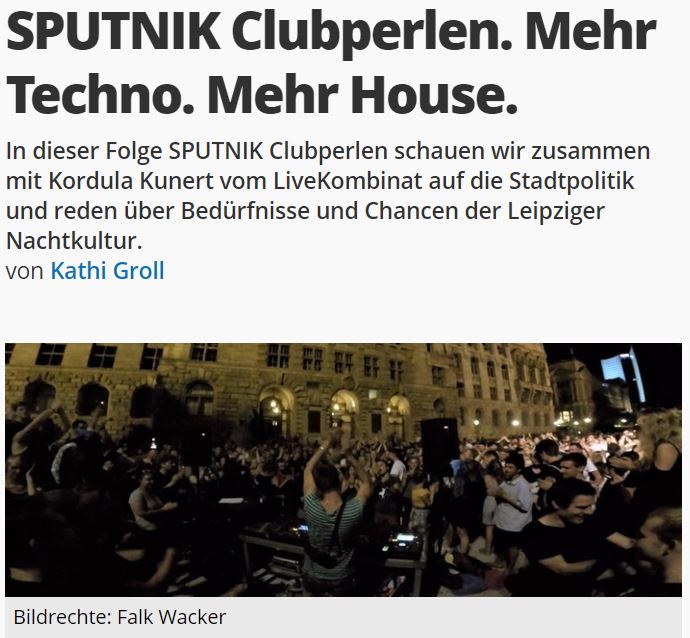 22.01. 🆕#Clubperlen: Die Sendung zu #Techno &amp; #House
Host <a href="/Kathi_Groll/">Kathi Groll</a> im Gespräch w/ Kordula Kunert [LiveKombinat] zu Stadtpolitik und Bedürfnissen und Chancen der Leipziger Nachtkultur.
Jeden 4. Mi. ⏰ ab 21 via @MDRSputnik
▶️sputnik.de/sendungen/musi… | #clubkultur