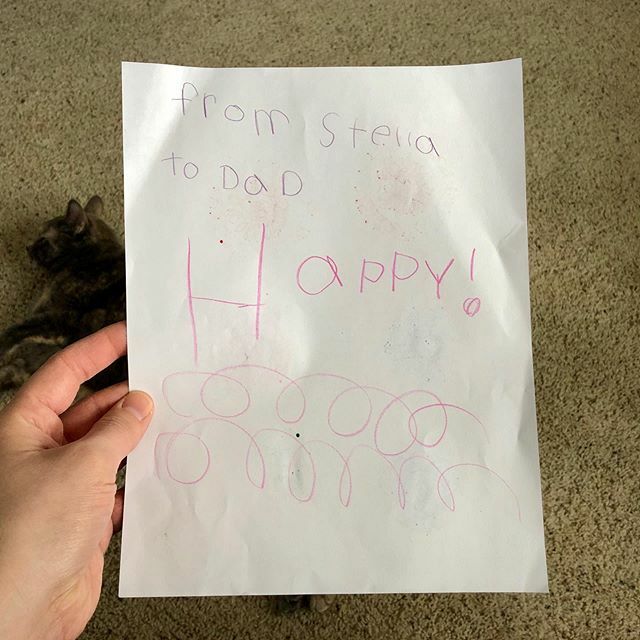 Stella likes to make people cards for no special reason. Today she randomly gave me this card that just says “Happy!” and I love it. I think there should be a new line of cards at Hallmark that just say “Happy!” #card #handmade #happy #hallmark