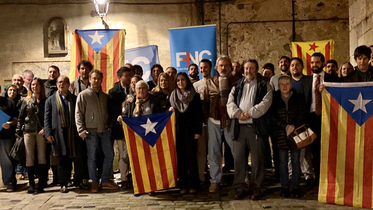 FNCatalunya's tweet photo. 🔵 El nacionalisme del @FNCatalunya arrela a Girona. Agraïm el suport i la solidaritat dels patriotes d'arreu de la Nació catalana. Les amenaces, les coaccions i l'apologia de l'odi de l’extrema esquerra i dels col·lectius antisistema no quedaran impunes ni ens arronsaran. Avant! https://t.co/o3U06Py2Ci