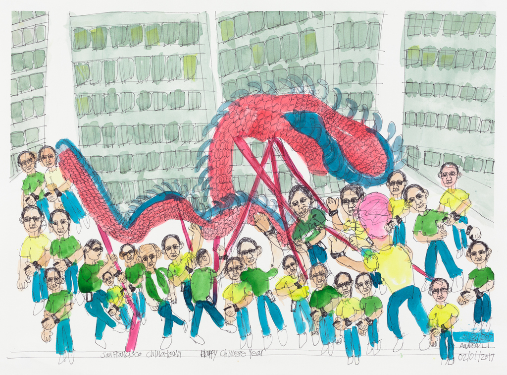 creativityxplrd's tweet photo. Happy #ChineseNewYear to you! Today starts one week of festivities just like those seen here in this Chinese New Year parade #drawing by #AndrewLi. We hope this #YearofTheRat brings you much optimism, energy and joy. #lunarnewyear #chinatown #sf #sanfrancisco https://t.co/2HGVLSrwRc