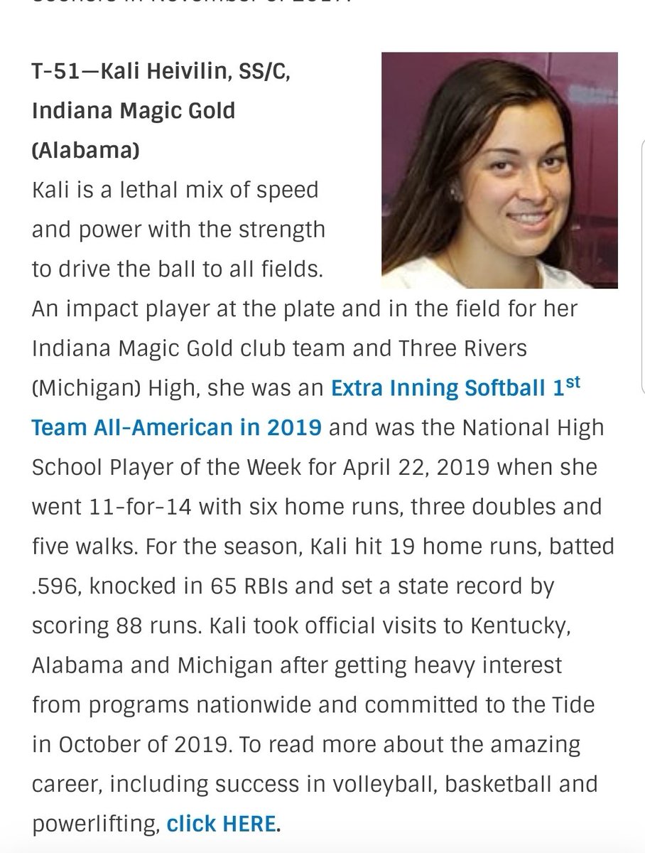 TheReal_ShawnH's tweet photo. Awesome honor for @kheivilin03... Ranked in the top 100 players in the country by @ExtraInningSB coming in at 51. Up from 150 last year. I am going to really enjoy the last 2 years of her playing for @trhswildcats but can't wait to see her in the field for @AlabamaSB #IMG https://t.co/qCLUh20eGu