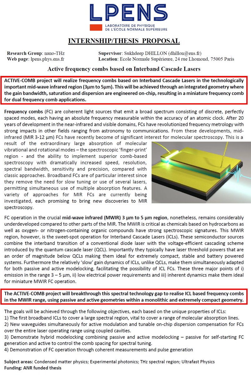 ED397_Sorbonne's tweet photo. PhD position in Active frequency combs based on Interband Cascade Lasers @LP_ENS_ (Paris, France)
https://t.co/4TGYppyCjL
#ED397 #materials https://t.co/0tCmtovw74