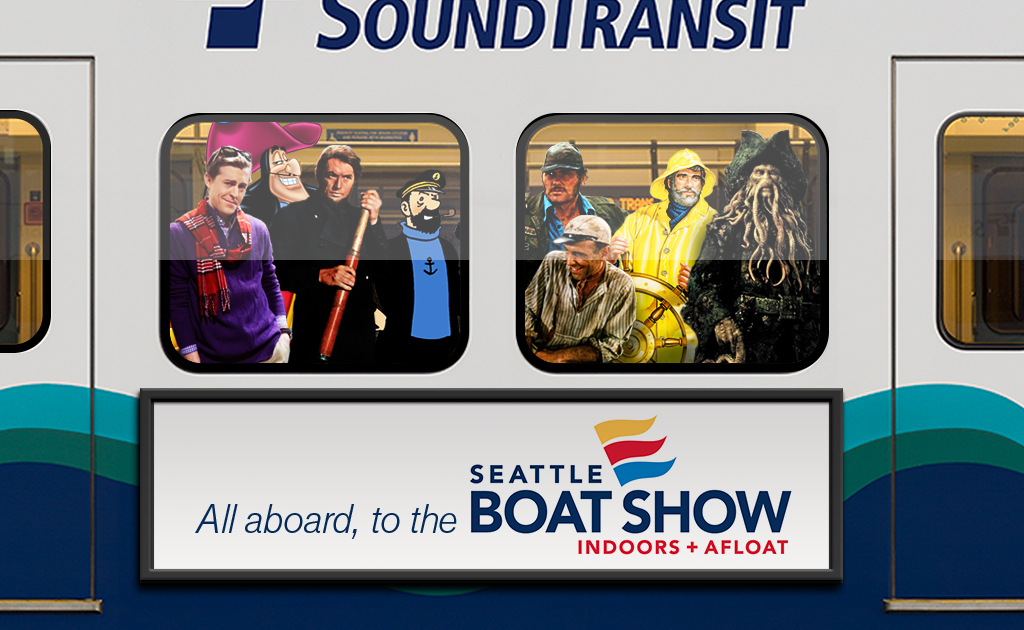 Boat captains on board Link light rail to the Seattle Boat Show. 