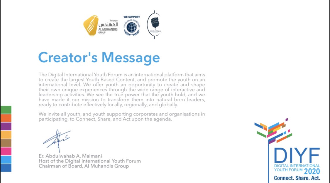 al_maimani_a's tweet image. يسرني أن أدعو جميع الشباب بالنيابة عن مجتمع الشباب العالمي عامة، وبالنيابة عن &quot;مجموعة المهندس&quot; خاصة إلى المنتدى الرقمي للشباب العالمي. المنتدى  هو عمل متكامل بين عدد من المنظمات يهدف إلى إنشاء أكبر محتوى شبابي والترويج عن الشباب على الصعيد الدولي. 

#thediyf #diyf