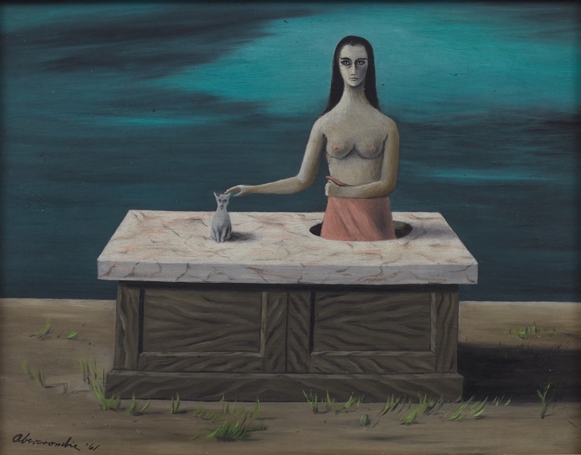 Paintings by American surrealist artist Gertrude Abercrombie, 1940s-60s, who trained as a commercial artist and later became active in Chicago's bohemian art and jazz scene (she was also an improvisational pianist)