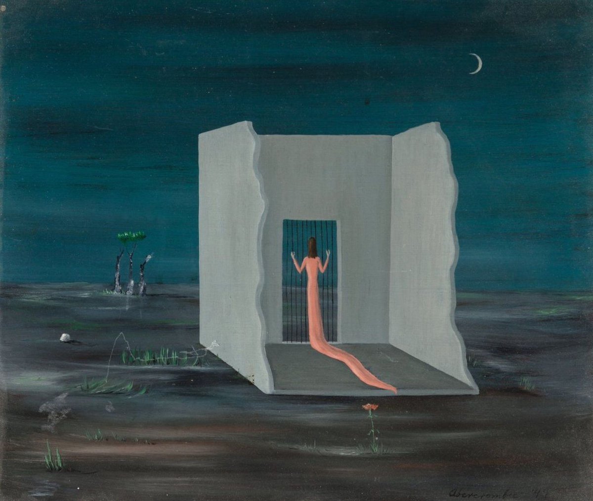 Paintings by American surrealist artist Gertrude Abercrombie, 1940s-60s, who trained as a commercial artist and later became active in Chicago's bohemian art and jazz scene (she was also an improvisational pianist)