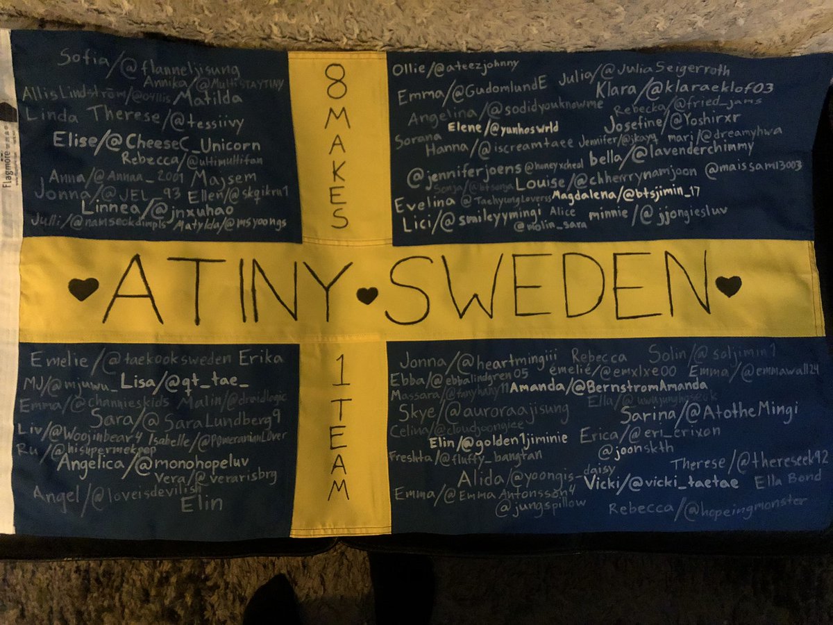 glowingxxjoonie's tweet photo. It’s looking beautiful with all the Swedish atinys on it 💕 if you want me to write your name on the flag just drop your name and/or your @ ❤️ https://t.co/5Q6IBoCU7P