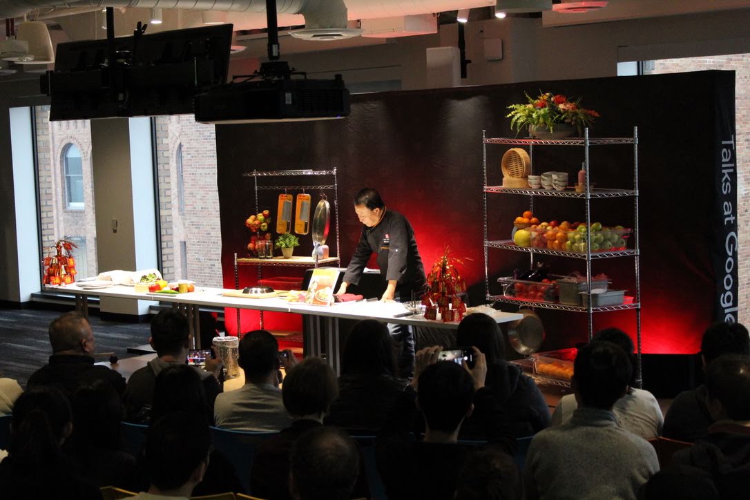 Chef Martin Yan on stage about to begin his demos.
