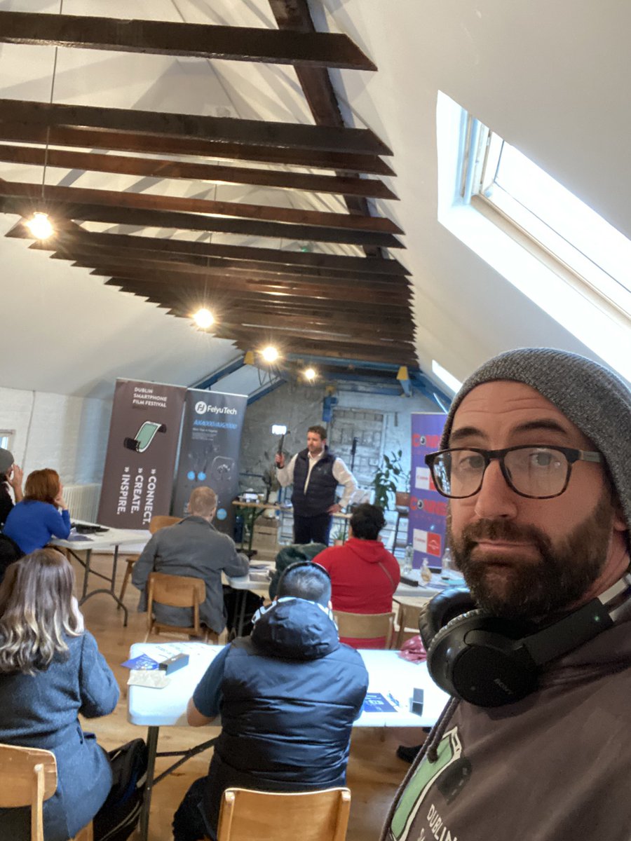 DubSmartFF's tweet photo. Keith from @FeiyutechUk having a blast at this year gimble workshop #dubsmartff. People loved it, now for the main event in @TeelingWhiskey. Some epic films about to be shown. #smartphonefilmmaking https://t.co/l9aiDkvtv2