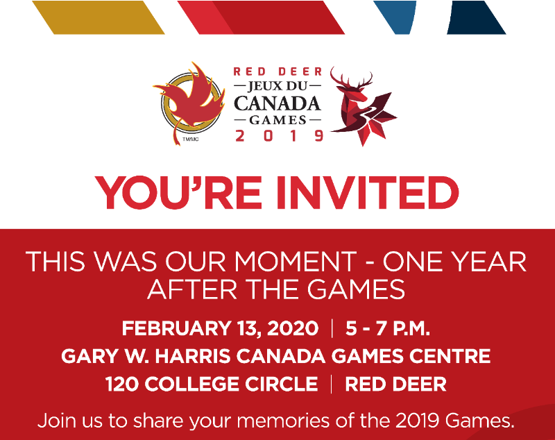2019CanadaGames's tweet photo. Were you a volunteer, sponsor, staff member, community partner or member of the #cwg2019 family? Then join us for This was our Moment! One Year After the Games on February 13, at Gary W. Harris Canada Games Centre from 5 until 7 pm. 

Short program at 5:30 pm.

#reddeer https://t.co/jZPsqxQt7v