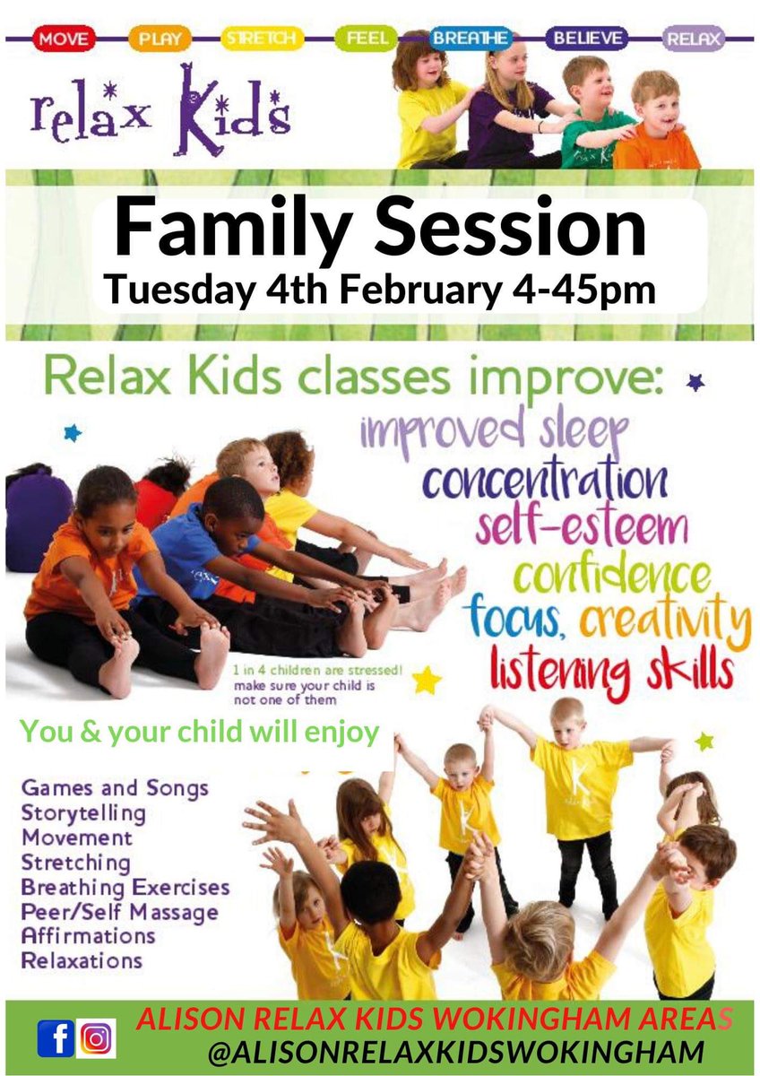 AlisonWokingham's tweet photo. Iโm supporting #ChildrensMentalHealthWeek by running sessions in partnership with @WBC_Libraries
A family session & a year 6 Chill Skills ๐@relaxkids
#wokinghamlibrary #Wokingham #Chillskills #Relaxkids #Familysession #relax #emotionalregulation #confidence #selfesteem https://t.co/Gk2zekDbtL