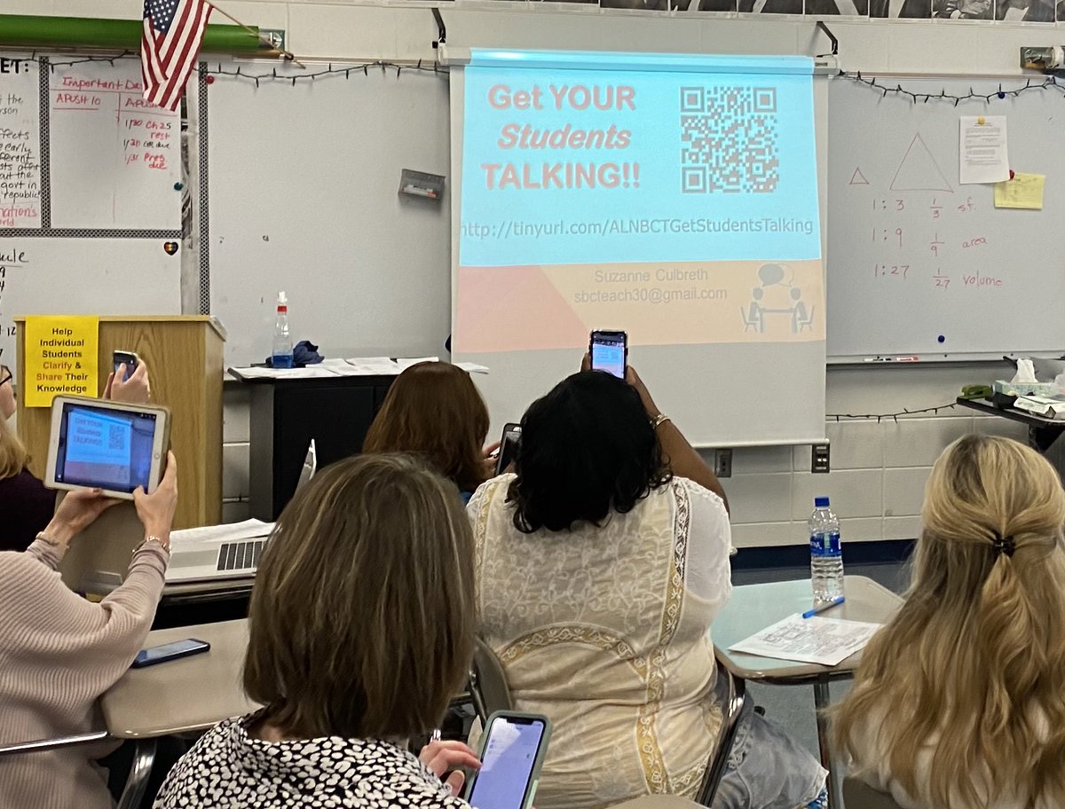 sculbreth's tweet image. My #favorite part of a session...when everyone is capturing the QR code for later!!! Students are going to be talking (&amp;amp; learning) in classrooms next week  #ALNBCT