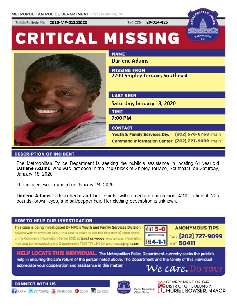 DC Police Department on Twitter "Critical MissingPerson 61yearold