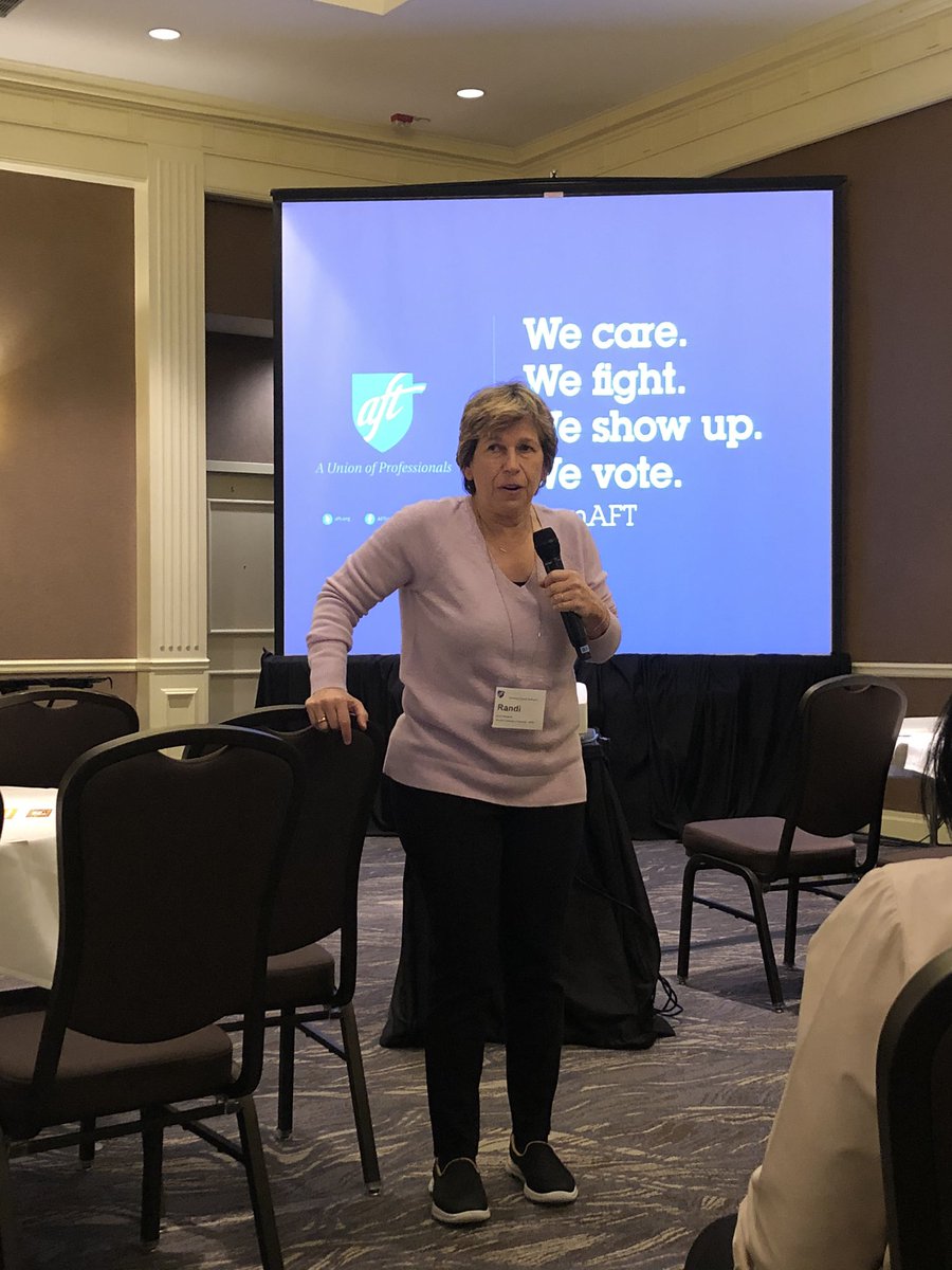 AFTunion's tweet photo. The #AFTvotes endorsement process is about all of us saying these are the candidates, this is what’s going on, and here’s what we’re going to do. - @rweingarten #AFTNE https://t.co/mG2kqgqyDw