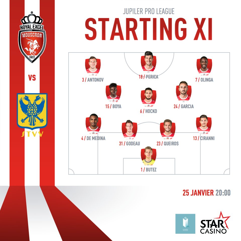 ExcelMouscron's tweet photo. Voici la composition pour la rencontre face au @stvv 🏆
🕗 Début: 20H00
📍 Le Canonnier
Tous derrière nos Hurlus pour cette 23ème journée ! 🔥🔴⚪️
#MOUSTVV
#RoyalExcelMouscron https://t.co/f8nR9jjlEq
