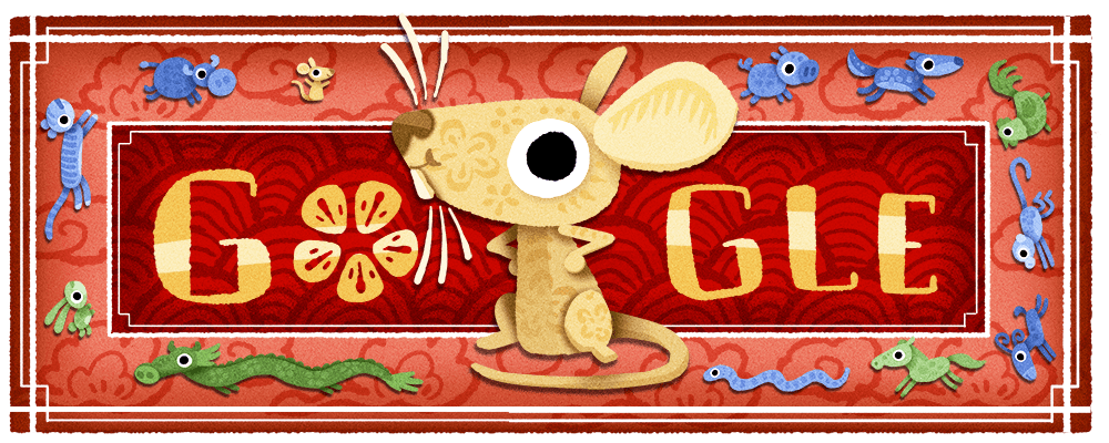 The Google Doodle for Lunar New Year 2020 depicts a rat and the other animals of the zodiac calendar against a red background