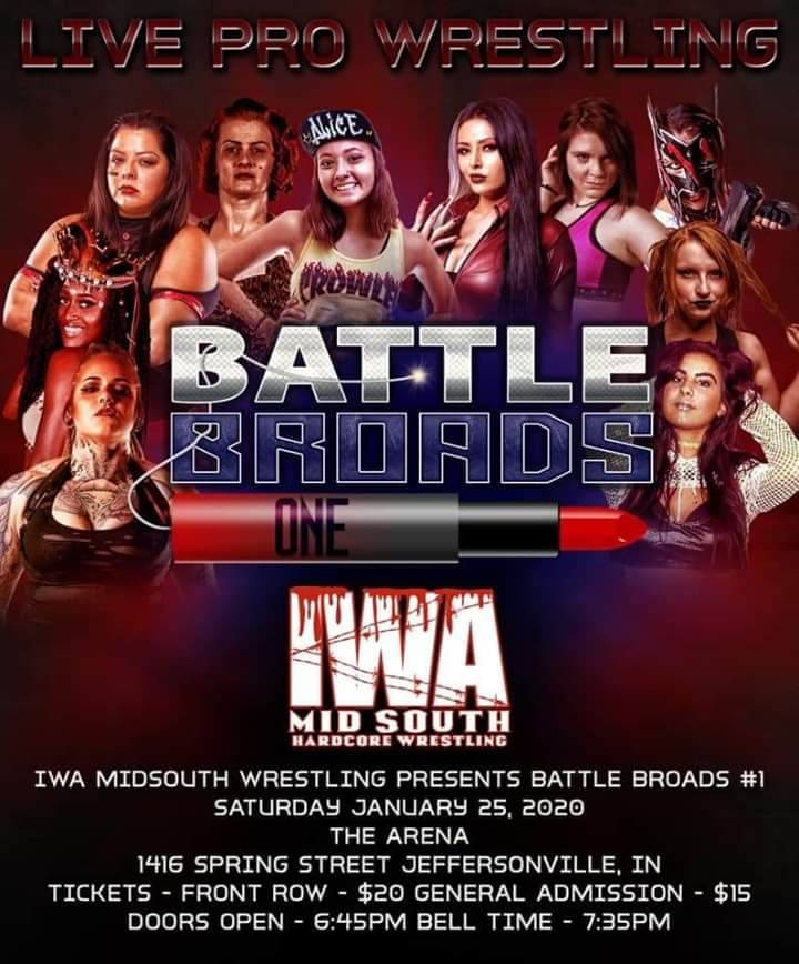 The ArenA (@thearena1416) on Twitter photo WHAT: <a href="/IWAMidSouth/">IG- @IWAMidsouth</a> presents "Battle Broads #1"
WHEN: TONIGHT
WHERE: The ArenA
1416 Spring Street
Jeffersonville, IN
Tickets:
Front Row: $20
General Admission: $15
Doors Open: 6:45pm
Bell-Time: 7:35pm
For more information, Please click here:
facebook.com/events/s/iwams… WHAT: <a href="/IWAMidSouth/">IG- @IWAMidsouth</a> presents "Battle Broads #1"
WHEN: TONIGHT
WHERE: The ArenA
1416 Spring Street
Jeffersonville, IN
Tickets:
Front Row: $20
General Admission: $15
Doors Open: 6:45pm
Bell-Time: 7:35pm
For more information, Please click here:
facebook.com/events/s/iwams…