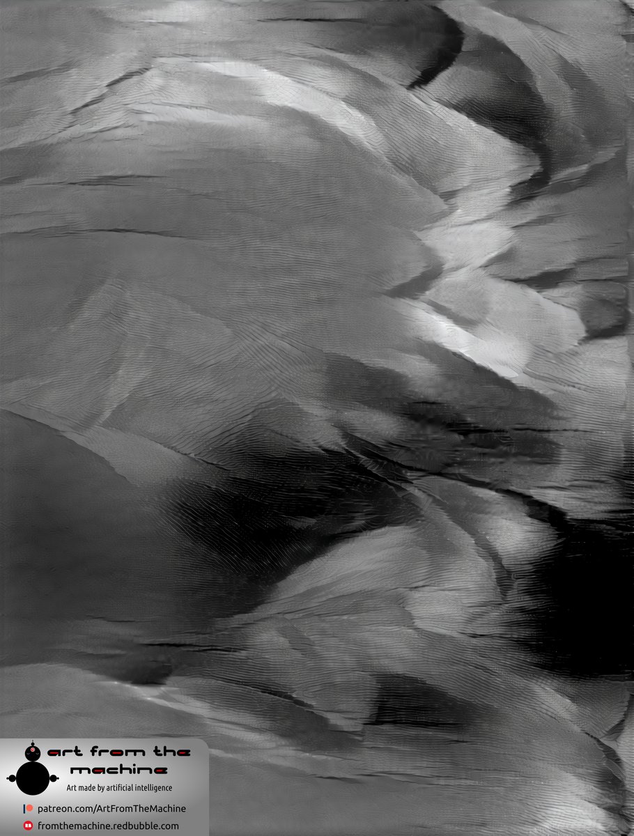 "Plumage (Grayscale)" - AI reinterpretation of parrot feathers on blank canvas. #art #deeplearning #deepstyle #digitalartwork #digital #digitalartist #ArtistOnTwitter #cgi