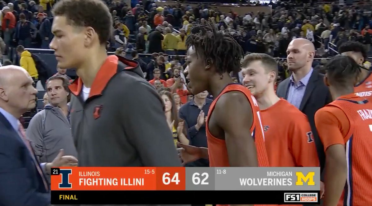 chiefilliniwek's tweet photo. #illini #winforArch vs. Michigan 64-62.  Illini take sole possession of 1st place in the B1G10 https://t.co/xYCwvYjSzi