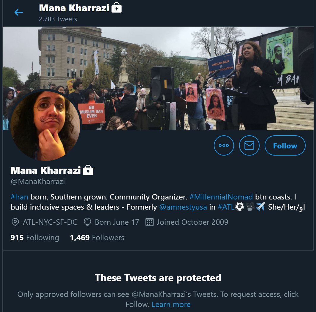 16)ADDENDUM:Interesting to see Mana Kharrazi lock her Twitter account.