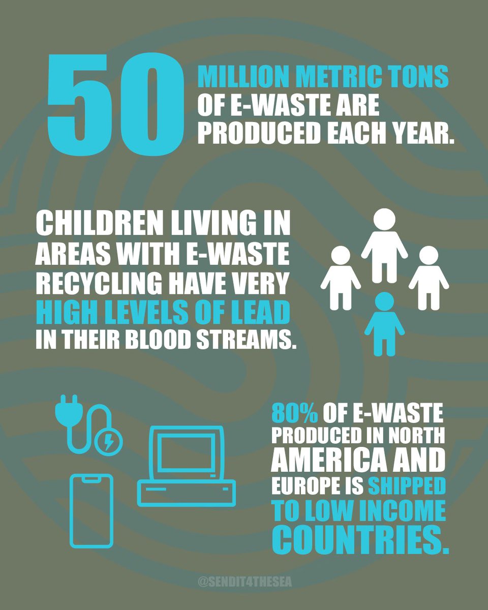 sendit4thesea's tweet photo. E-WASTE | Did you know that 50 Million Metric tons of Electronic Waste are produced every year? These electronics are often sent to countries in Africa to be “recycled” much of the waste ends up in landfills, polluting drinking water with lead. USE LESS! #sendit4thesea https://t.co/mFYNt2m1HY