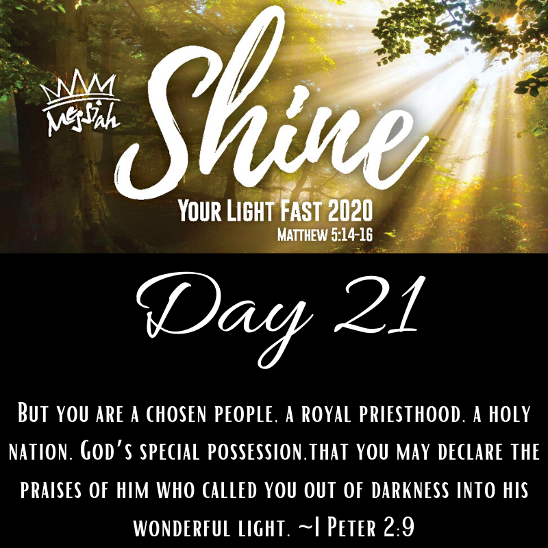 #ShineYourLight Fast Day 21: Today’s Prayer emphasis is for the light to lead all to salvation. View the Prayer and Fasting Guide here: ow.ly/z29730qb6ro. Our prayer is that this time of fasting has been a sweet period of revelation and fellowship with God.