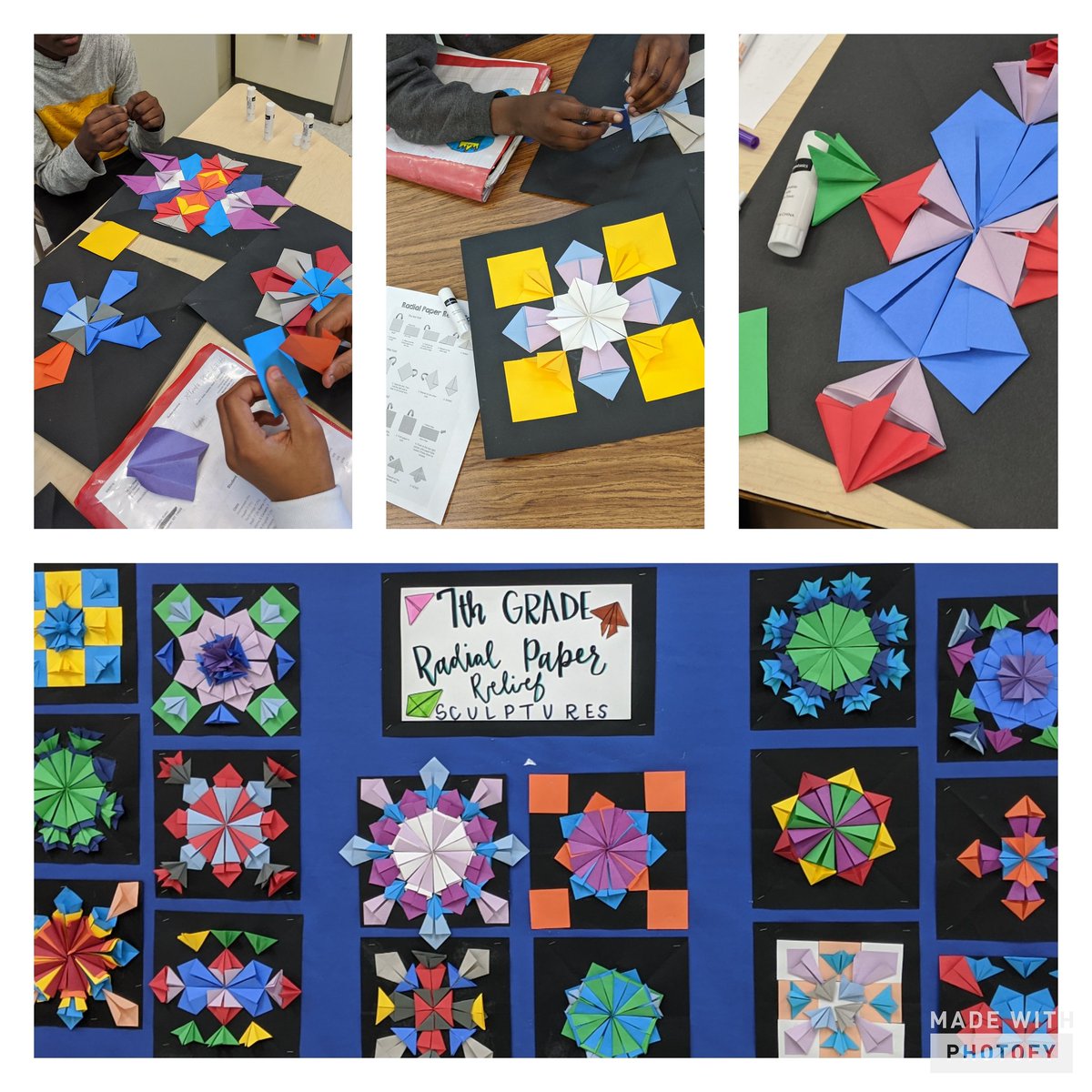 19ArtROCS's tweet photo. 7th graders at School #19 created radial paper reliefs. Symmetry and origami= a perfect blend of math &amp; art. @RCSDsch19 @rcsdarts @ProudPrinc19 @TDade https://t.co/MaIB13WmhU