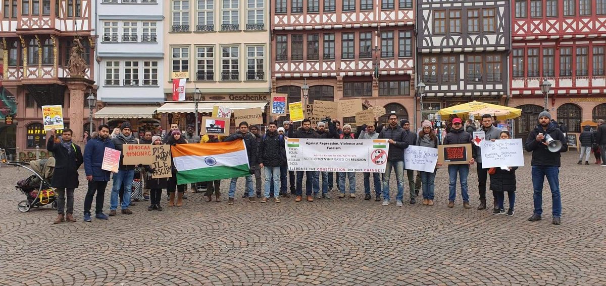 drunkJournalist's tweet image. Today's Protests against CAA, NRC and NPR in Frankfurt, Germany. 

Inquilab Zindabad ✊
Jai Hind 🇮🇳 🇮🇳 🇮🇳

#GermanyProtests
#CAA_NRC_NPR 
#CAA_NRCProtests