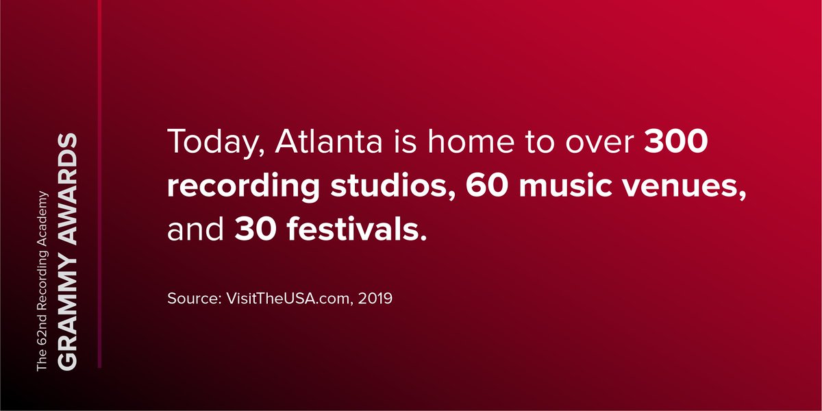 atlchamber's tweet photo. We're excited to celebrate Atlanta and Georgia artists at the #GRAMMYs. Atlanta has long been an epicenter for music dating back to the 90s when names like Laface Records and Outkast took the R&B and hip-hop worlds by storm. #ChooseATL #AtlantaIsNow https://t.co/sHmjNKiAp6