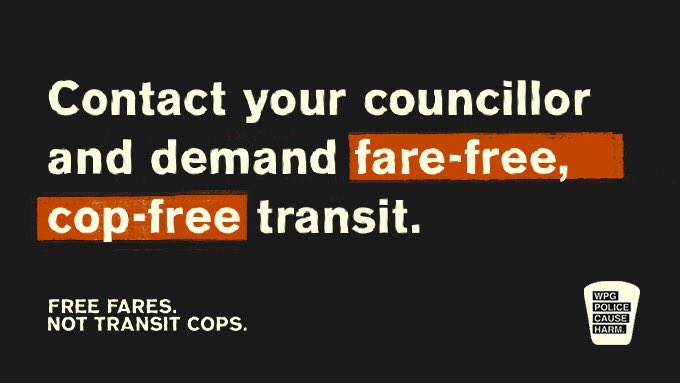 StrikePoster's tweet photo. One of our members has just started helping @wpgpoliceharm with this campaign seeking to pre-emptively stop any notion of there ever being cops on Winnipeg buses & demands free transit for all / ✊️
—
#freetransit #nocopsallowed #nocopsonlyhops #nocopsneeded✌ https://t.co/kQFe8Ru5Mk