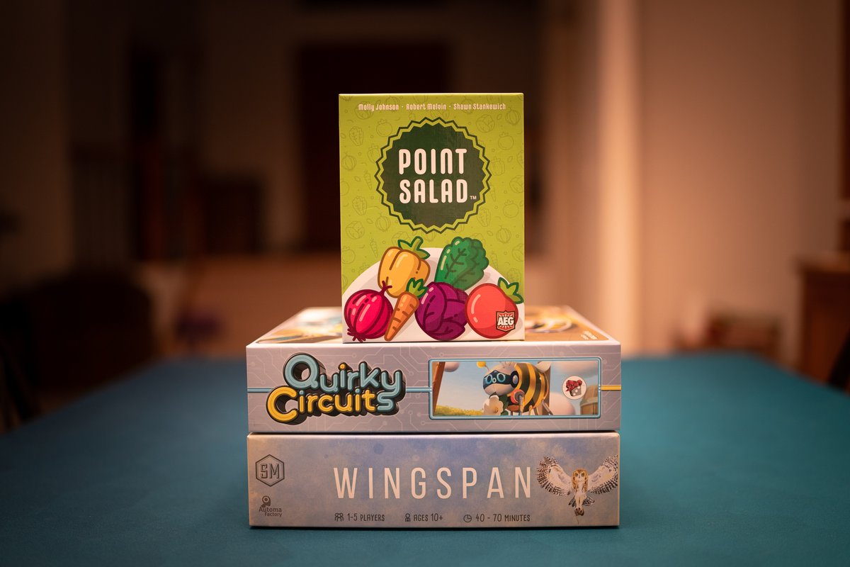 Family game night (except also add in Silver &amp; Gold). I won Wingspan, the teen won Point Salad, we all beat the 2nd scenario of Quirky Circuits, then my husband beat me at Silver &amp; Gold. A well-rounded and enjoyable evening.