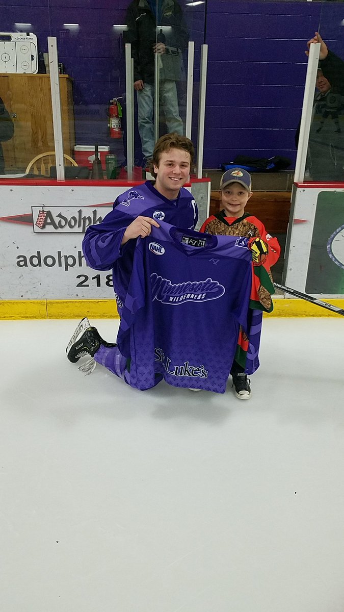 Tonight's puck drop is a little different.  Blake Conklin is from the CEC mite program who is battling Leukima, and his treatment is scheduled to end 2022.  Tonight we present Blake a custom Cancer Jersey signed by the team.  The entire wilderness team is behind you Blake!