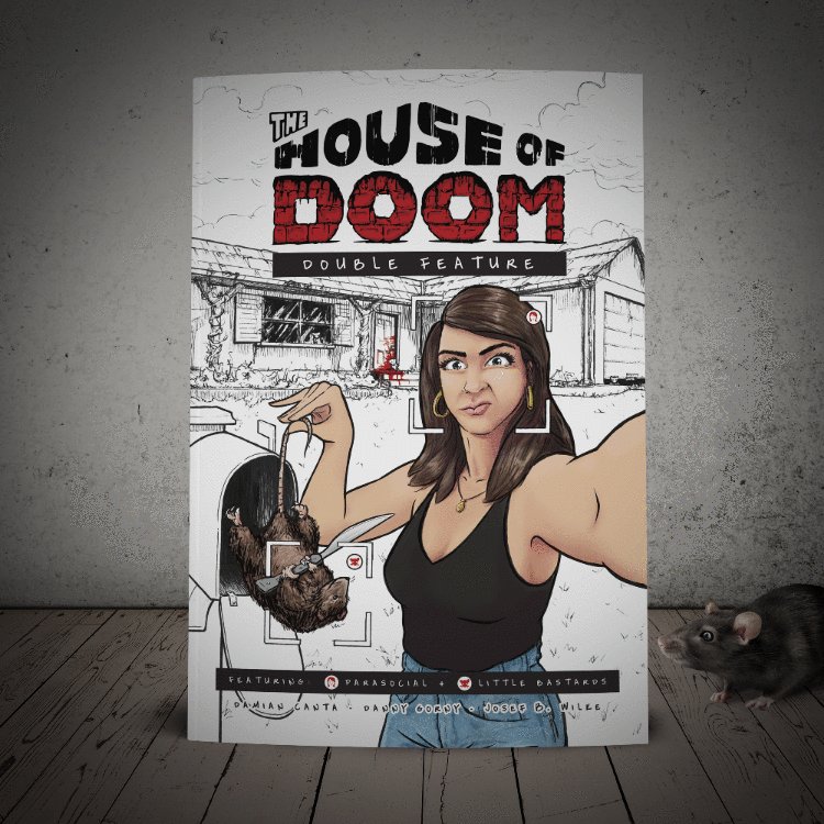 DJCrashOverride's tweet photo. I'm proud to announce The House of Doom, a 28-page, double feature comic written by me and @HashTagSpooky, illustrated by Damian Canta! Going live on Kickstarter soon! 🐀
#indiecomics
#makingcomics
#comics
#floppies
#newcomics
#newrelease
#raidstudio
#lunarnewyear
#yearoftherat https://t.co/HBkENDgrAp