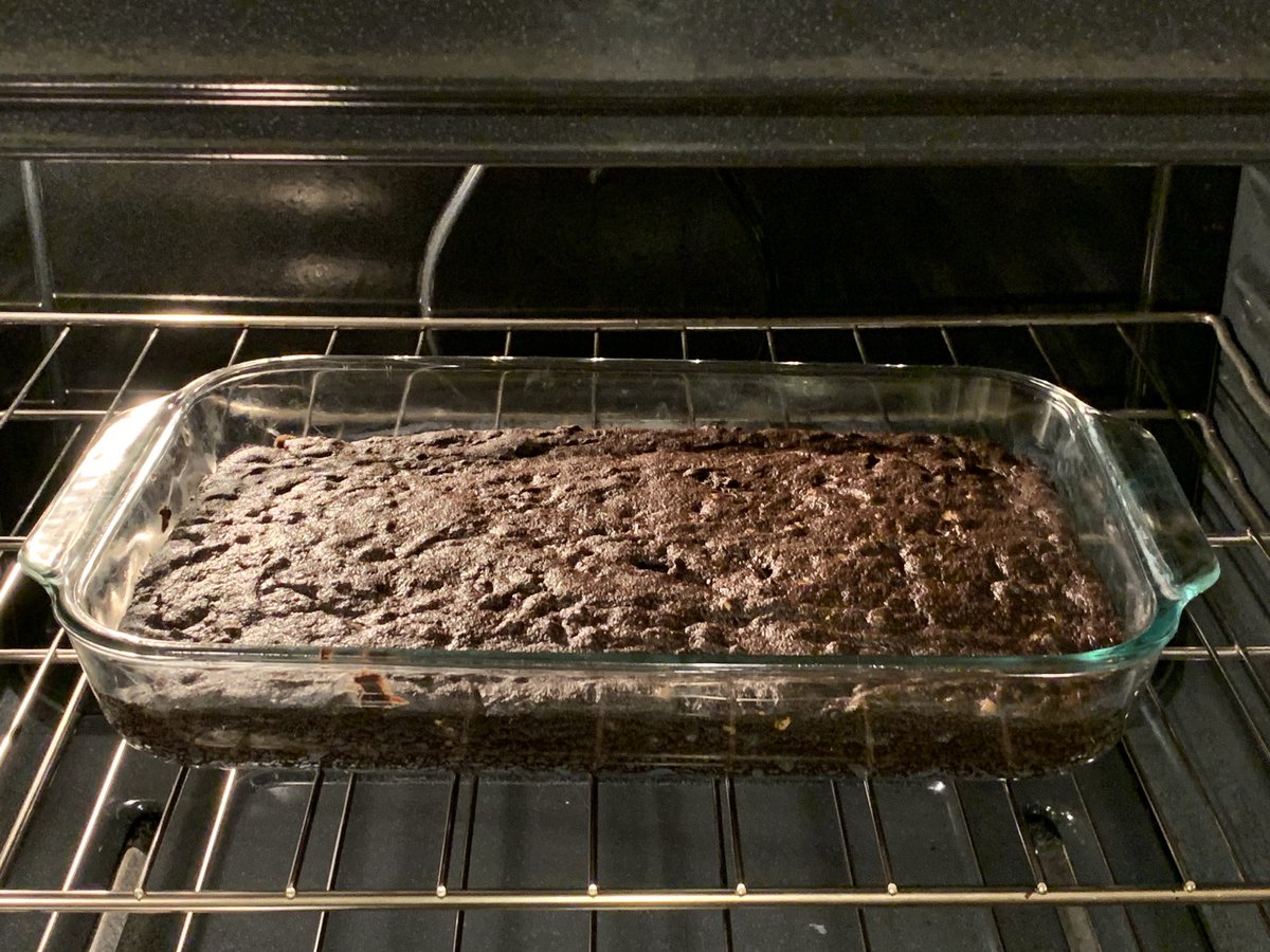 A pan of brownies in the oven