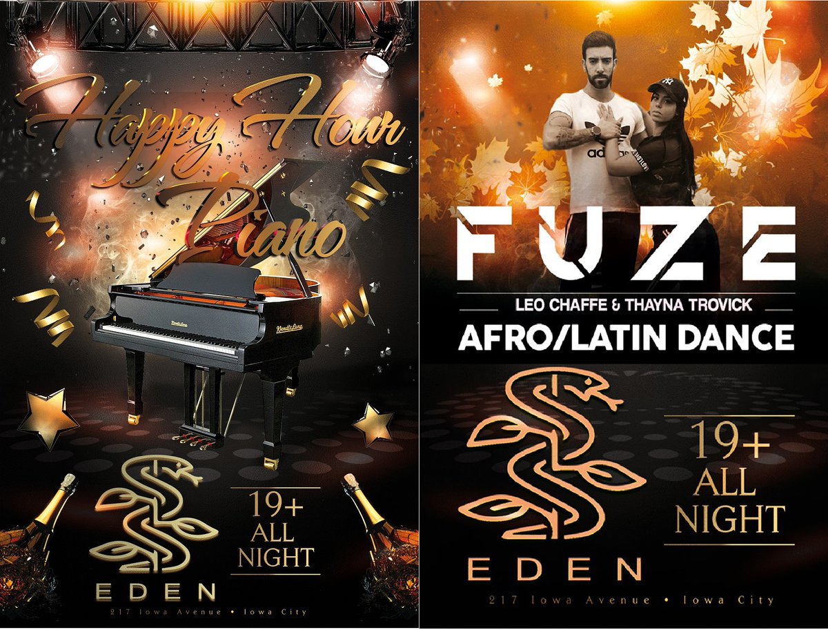 EDENLoungeIC's tweet photo. It's FUZE Saturday
- Pianos from 6 until 10
- FUZE Latin dance from 10 till close
- Great drink deals all night
- 19+ to party https://t.co/lh86z3qWpq