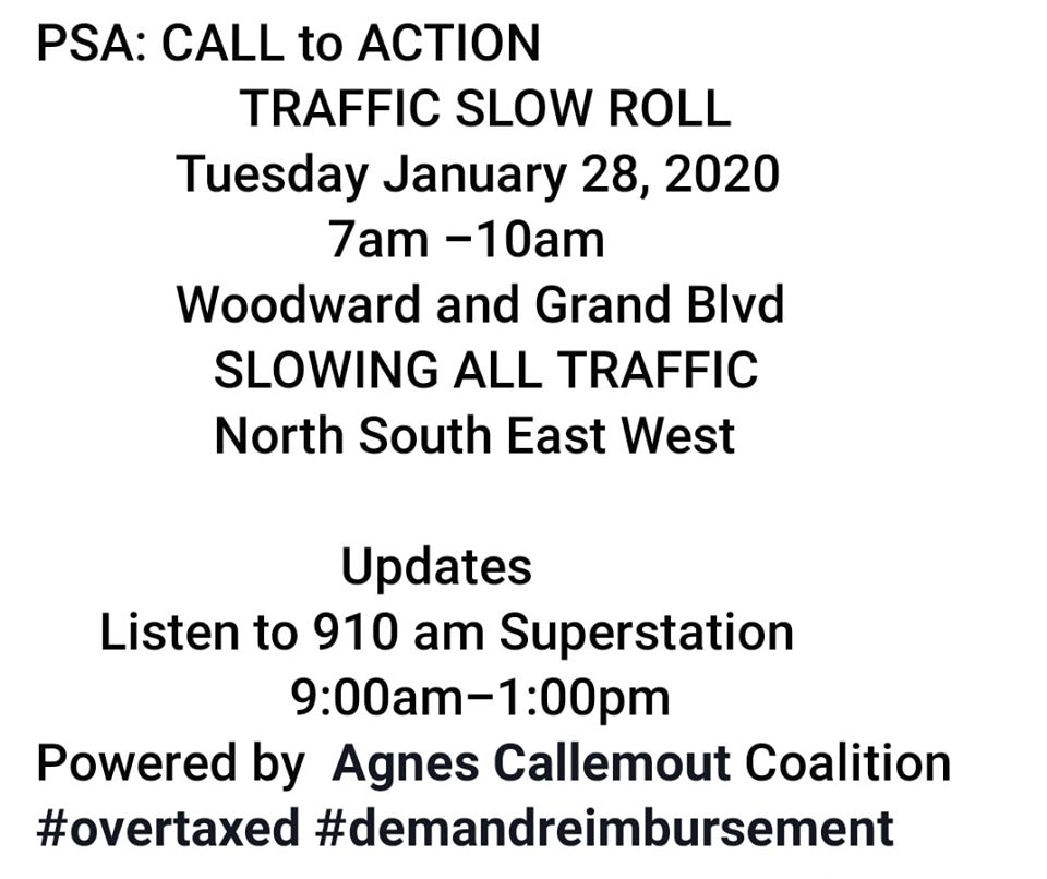 92113Tyler's tweet photo. Tuesday January 28, 2020 between 7AM-10 AM A TRAFFIC SLOW ROLL WILL OCCUR. IT IS THE FIRST ACTION TO OCCUR IN THE CITY OF DETROIT! #Protest #activist #ShutDown https://t.co/JIr9gbe2vk