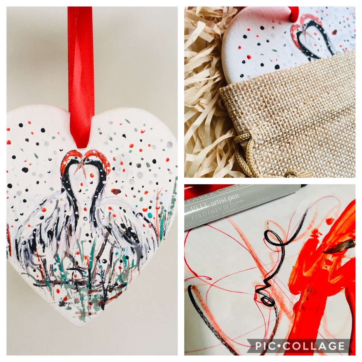 ArtTabitha8's tweet photo. “Japanese Cranes in a duet of dance” they pair for life and always dance every time like ballerinas❤️Ceramic illustrated heart with red ribbon,with a little jute bag,a gift for Valentines.Tabitha Corbett © £15.00 #ValentinesDay #art #cornwall #birds #love #ceramics #littlegift https://t.co/a3HuAE6ffV