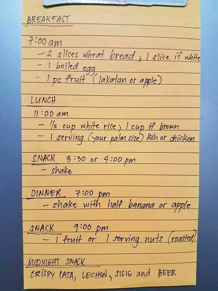 MstrCrab888's tweet photo. I need to follow this meal plan ASAP! Retweet mo nga kung gusto mo rin sundan 🤟 #CTTO #RoadtoAbs #Yummy2020 https://t.co/7551UYWNU1