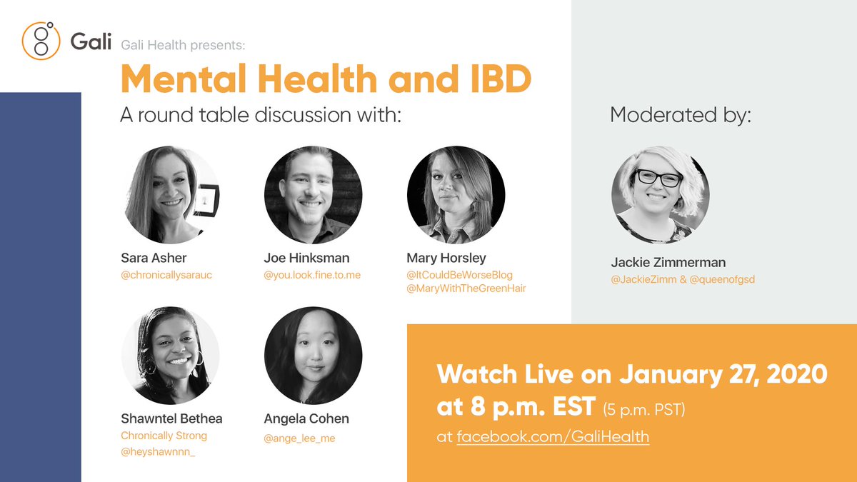 GaliHealth's tweet photo. Mark your calendars, #ibdcommunity! 

We're tackling the topic of #IBD and #mentalhealth LIVE on Facebook this Monday, January 27th at 8pm EST.

Join us here https://t.co/FwTTEIb24b. Let's end the stigma 💪

#mentalhealthawareness #crohnsandcolitis https://t.co/XhrmfhDcv4