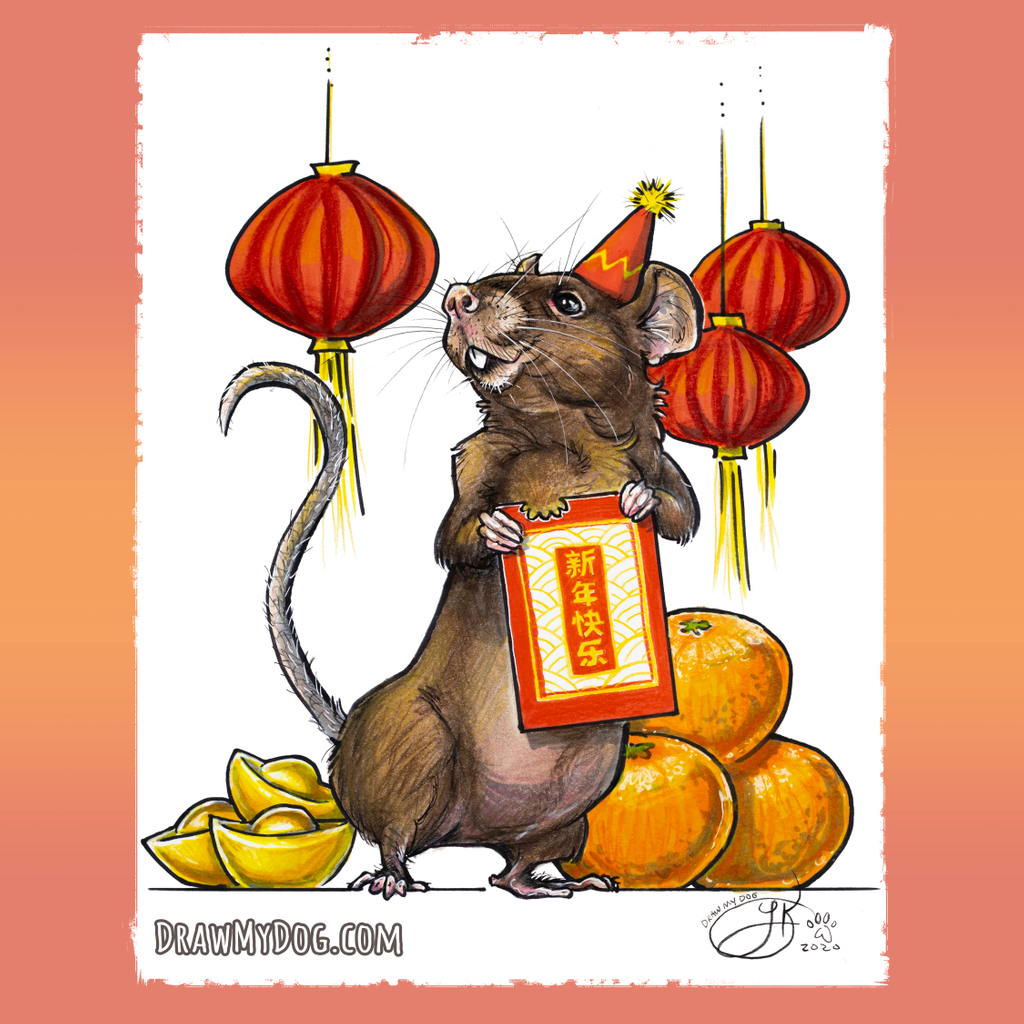 Drawmydog3's tweet photo. Gōng xǐ fā cái! Happy Chinese New Year everyone! 🐭 🧧🏮 #drawmydog #chinesenewyear2020 #yearoftherat  #petportrait #petcaricature #lunarnewyear #ratsarepetstoo https://t.co/bH5OlLWdMj